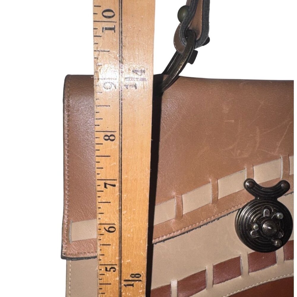 Mahler California Brown & Beige Leather Handbag With Woven Detail & Metal Clasp - Picture 9 of 10